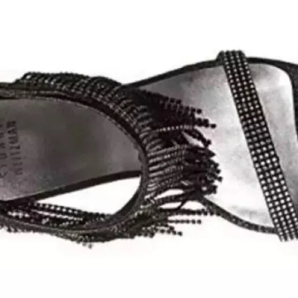 Stuart Weitzman Onfiresong Black Crystal Fringe Sandal Heels - Picture 2 of 8